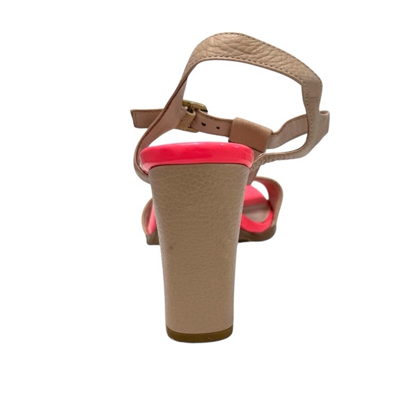 VINCE CAMUTO BEIGE & HOT PINK NOVASI BLOCK HEEL T STRAP SANDAL - Picture 10 of 16